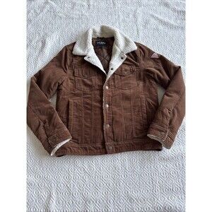 Men’s GUESS Brown Faux Fur Corduroy Snap-Button Bomber Jacket Size S